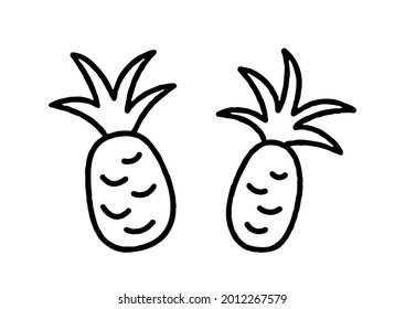 Hand Drawn Line Art Vector Pineapple With Rough Edges. Fruit Icon, Summer Vector Illustration Isolated On White. Tropical Organic Fruit. Use For Logos, Posters, Cards And Decoration Design