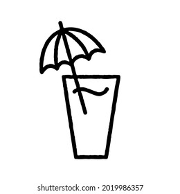 Hand drawn line art vector cocktail with rough edges. Vacation, beach icon, summer vector illustration isolated on white. Use for logos, posters, cards, decoration and tattoo design