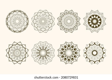 conjunto mandala de color de vectores de línea dibujada a mano