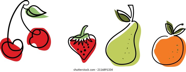 ilustración vectorial de línea dibujada a mano.Conjunto de frutos