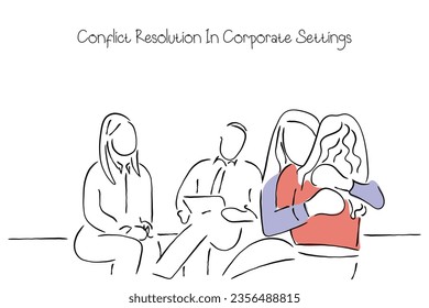 Hand drawn line art vector of a corporate meeting and importance of conflict resolution