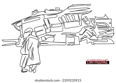 Hand drawn line art vector of earthquake disaster. Natural disasters and calamities vector art. House wreck.