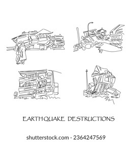hand drawn line art vector of earthquake hazards