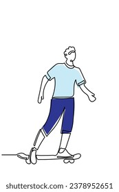 vector de arte de línea dibujada a mano de un hombre patinando. Arte vectorial de actividades deportivas y recreativas.