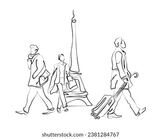 vector de arte de línea dibujada a mano de la postal de París. Empresarios en París. Arte de Moda de París