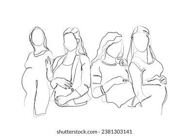 hand drawn line art vector of pregnant women. Twins pregnant together.