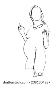 hand drawn line art vector of pregnant women in office. Expecting working women.