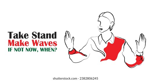 Hand drawn line art vector of a woman gesturing stop signal. Conflict resolution. Speak up for your cause and stop injustice.