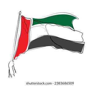 hand drawn line art vector of Emirati Flag waving in air.