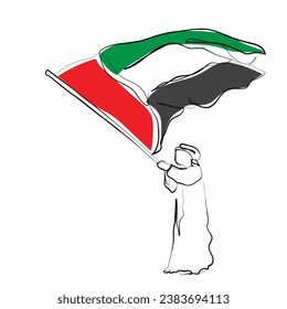 hand drawn line art vector of uae flag. kids of uae. arab kids