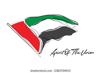 hand drawn line art vector of uae flag. Spirit of unity isolated drawing.