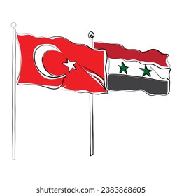 hand drawn line art vector of  Turkish and Syrian flags. Turkey and Syria friendship and business alliances vector art.