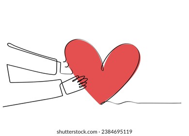 el vector artístico de línea dibujada a mano de una mano da forma al corazón a su pareja. Caer enamorada. Listo para dar corazón y alma. Invitación a casarse. Pareja romántica. La caridad y la causa humanitaria