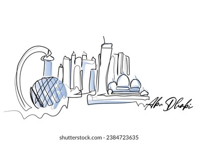 hand drawn line art vector drawing of skyline of Abu Dhabi. United Arab Emirates skyline