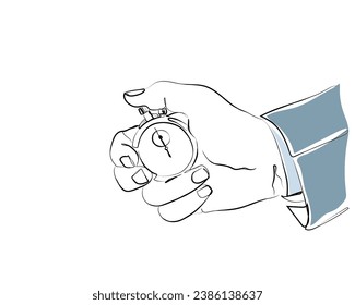 hand drawn line art vector of a corporate man hand holding stop watch. importance of time in business concept. continuous line art.