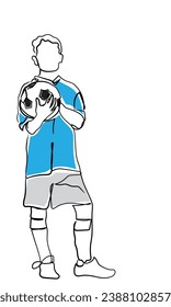 hand drawn line art vector of a kid posing with a football in hand. kids championship vector art
