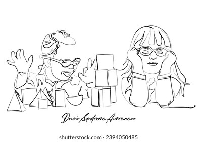 hand drawn line art vector of downs syndrome awareness art. genetic diseases and conditions day.