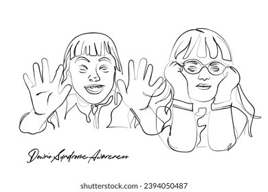 hand drawn line art vector of downs syndrome awareness art. genetic diseases and conditions day.