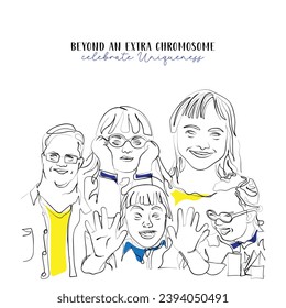 hand drawn line art vector of downs syndrome awareness art. genetic diseases and conditions day.