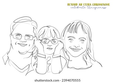 hand drawn line art vector art of downs syndrome poster. genetic diseases awareness.