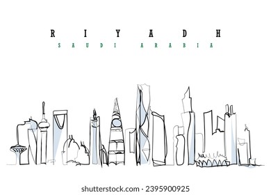 Hand drawn line art vector of Riyadh Saudi Arabia. Freestyle digital art