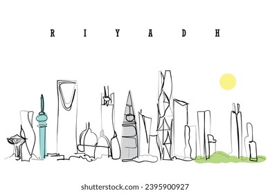 Vector artístico de línea dibujada a mano de Riad Arabia Saudita. Arte digital de estilo libre