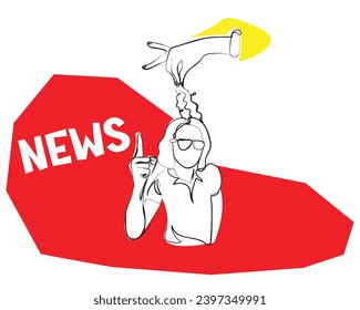 Handgezeichnete Line Art Vektorgrafik eines Nachrichtenankers, der von jemand anderem kontrolliert wird. Falsche Ideen-Propaganda. Fake News.