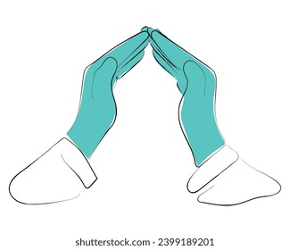 hand drawn line art vector of hands of a healthcare worker. concept of care and responsibility.