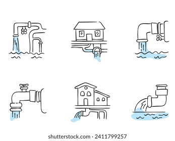 conjunto de iconos de vector de arte de línea dibujada a mano de tuberías.