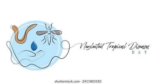 Hand drawn line art vector of Neglected Tropical diseases day worldwide. Postcard for awareness.