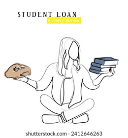 hand drawn line art vector of student loan concept. loan sharks and indebted students.