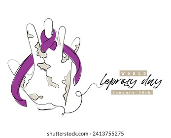 vector de arte de línea dibujada a mano del día de la lepra. Difundir la conciencia sobre la lepra y poner fin al estigma que la rodea. 