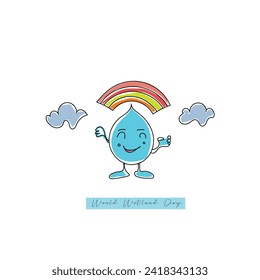 Hand Drawn Line Art Vector of Wetland Day poster. Preserve Wetlands to Prevent Ecosystem.