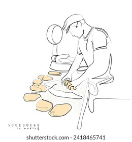 Hand drawn line art vector of Sourdough making. Sourdough freestyle art. Vector for postcards. 