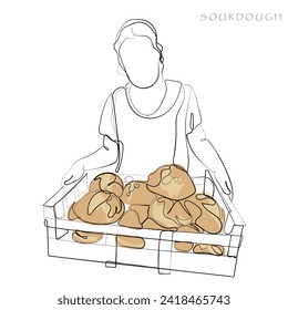 Vector de arte de línea dibujada a mano de la fabricación de Sourdough. Arte de estilo libre Sourdough Vector para postales. 