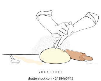 Hand drawn line art vector of Sourdough making. Sourdough freestyle art. Vector for postcards. 