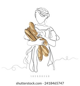 Handgezeichnete Linie Kunstvektor der Sourdough-Herstellung. Sourdough freestyle art. Vektorgrafik für Postkarten. 