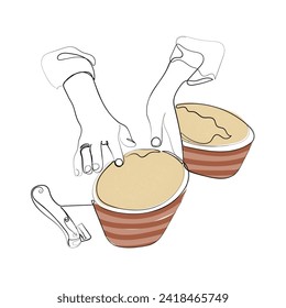 Hand drawn line art vector of Sourdough making. Sourdough freestyle art. Vector for postcards. 