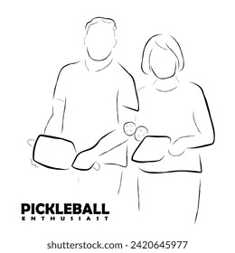 Hand drawn line art vector of Pickleball Champions. Pickleball poster art. Sports concept