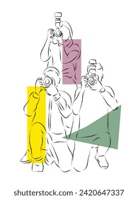 Handgezeichnete Linie Kunstvektor von Fotografen. Fotografie als professionelle Posterkunst.