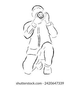 Hand drawn line art vector of Photographers. Photography as a profession poster art.