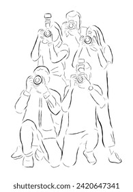 Hand drawn line art vector of Photographers. Photography as a profession poster art.