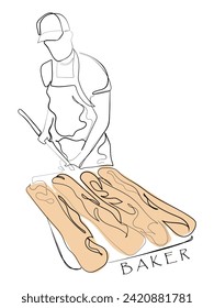 hand drawn line art vector of Home made sourdough bread prep process. Bakers and their hard work. Bread making industry.