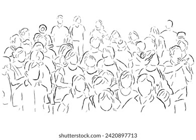 Hand drawn line art vector of a crowd of people. Population concept.