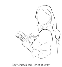 Hand drawn line art vector of a makeup influencer. Makeup tutorials and products. Make up Industry poster art