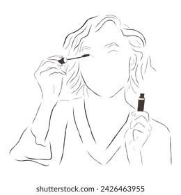 Hand drawn line art vector of a makeup influencer. Makeup tutorials and products. Make up Industry poster art