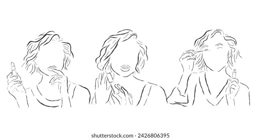 hand drawn line art vector of make up advertisement minimal drawing.