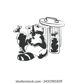 hand drawn line art vector of raccoon. weird art. opossum art, trash panda art.