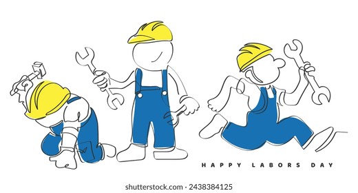 Hand drawn line art vector of labors day. Labor day art. Appreciate the people who makes life around you. Respect labors.