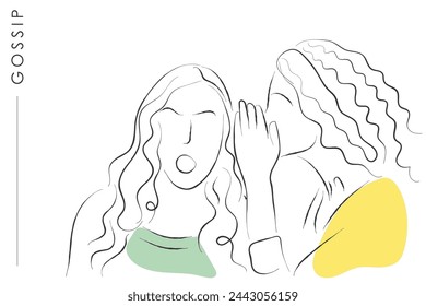 Hand drawn line art vector of people gossiping. Badmouthing and backiting someone. Dont gossip. Gossiping and rumors in corporate sector.